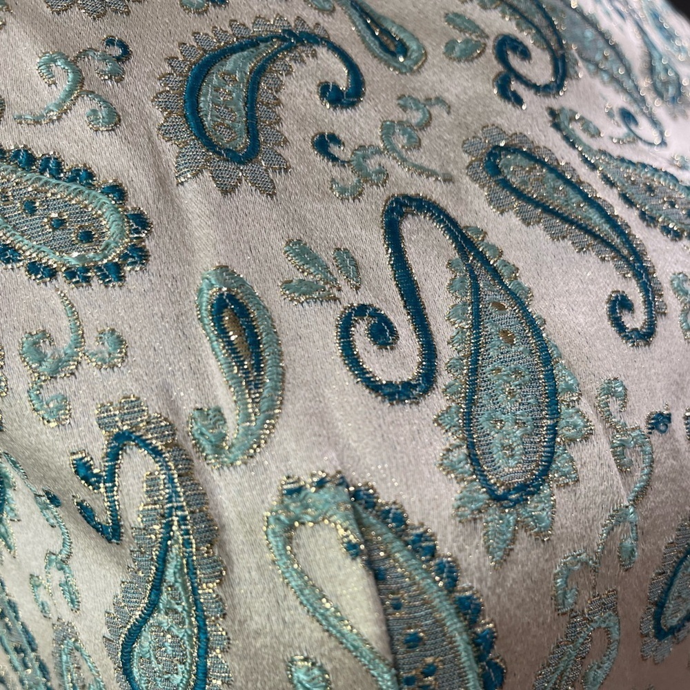 True vintage 1960s handmade Aqua brocade Paisley hostess dress – medium - Picture 7 of 8